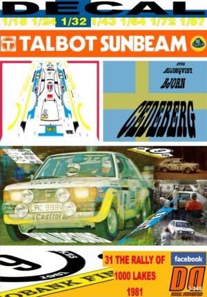 DECAL TALBOT SUNBEAM LOTUS STIG BLOMQVIST 1000 LAKES RALLY 1981 8th (01)