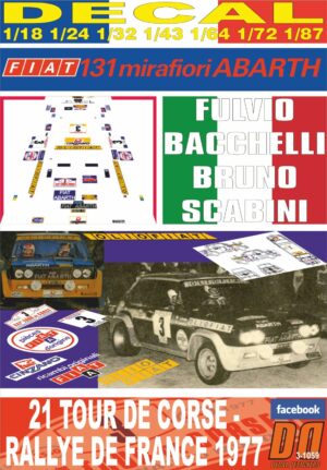 DECAL FIAT 131 ABARTH F.BACCHELLI TOUR DE CORSE 1977 3rd (01)