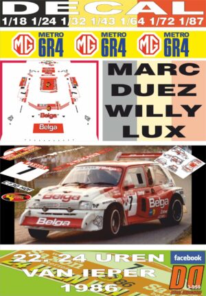 DECAL MG METRO 6R4 "BELGA" M.DUEZ YPRES 24 HOURS R. 1986 3rd (01)