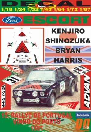 DECAL FORD ESCORT RS 1800 MKII K.SHINOZUKA R.PORTUGAL 1981 10th