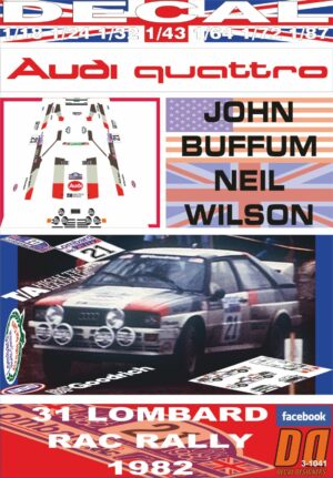 DECAL AUDI QUATTRO J.BUFFUM RAC R. 1982 12nd