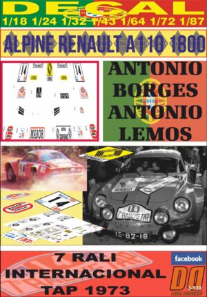 DECAL ALPINE RENAULT A 110 1800 ANTONIO BORGES RALI TAP 1973 6th