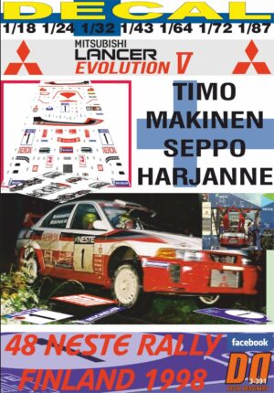 DECAL MITSUBISHI LANCER EVO V T.MAKINEN R.FINLAND 1998 WINNER (01)