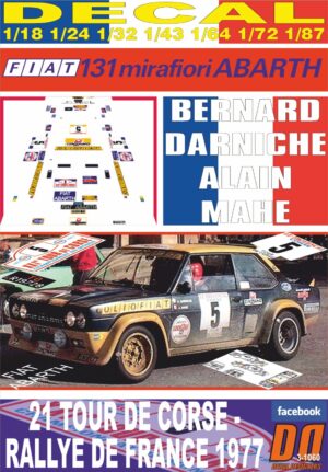 DECAL FIAT 131 ABARTH B.DARNICHE TOUR DE CORSE 1977 WINNER (01)