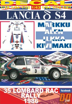 DECAL LANCIA DELTA S4 M.ALEN RAC 1986 2nd (01)