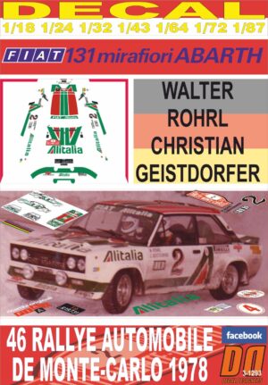 DECAL FIAT 131 ABARTH W.ROHRL R.MONTECARLO 1978 4th (01)