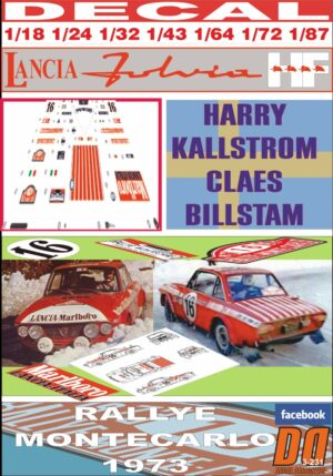 DECAL LANCIA FULVIA HF HARRY KALLSTROM RALLYE MONTECARLO 1973 8th (01)