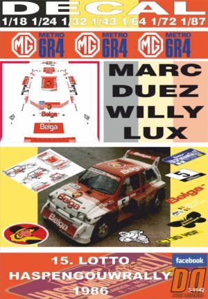 DECAL MG METRO 6R4 M.DUEZ HASPENGOUWRALLY 1986 DnF (01)