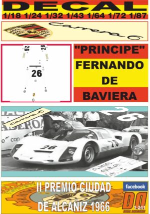 DECAL PORSCHE CARRERA 6 F.DE BAVIERA P.ALCAÑIZ 1966 WINNER