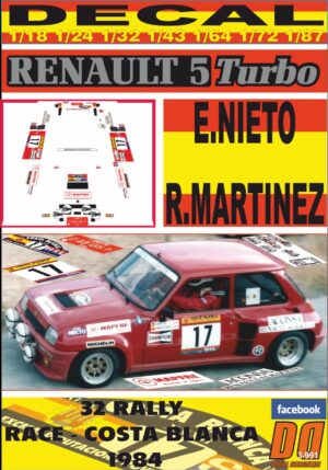 DECAL RENAULT 5 TURBO E.NIETO R. RACE-COSTA BLANCA 1984 9th (01)