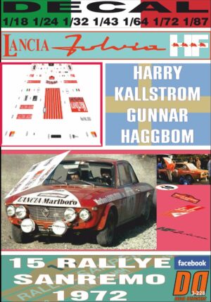 DECAL LANCIA FULVIA HF HARRY KALLSTROM RALLYE SANREMO 1972 DnF (01)
