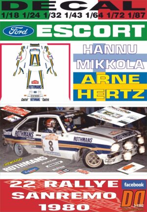 DECAL FORD ESCORT RS 1800 MKII H.MIKKOLA R.SANREMO 1980 3rd (01)