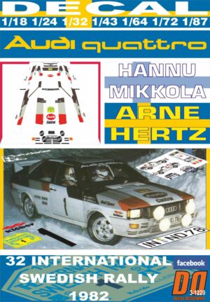 DECAL AUDI QUATTRO H.MIKKOLA SWEDISH R. 1982 16th (01)