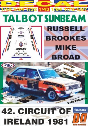 DECAL TALBOT SUNBEAM LOTUS R. BROOKES C. OF IRELAND 1981 3rd (01)