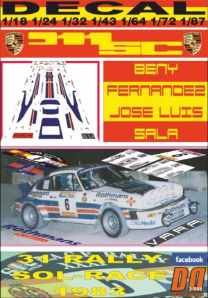 DECAL PORSCHE 911 SC ROTHMANS B.FERNANDEZ R.SOL-RACE 1983 3rd (01)