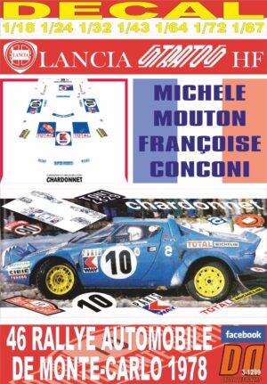 DECAL LANCIA STRATOS HF M.MOUTON R.MONTECARLO 1978 7th