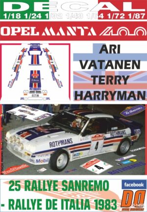 DECAL OPEL MANTA 400 A.VATANEN R. SANREMO 1983 DnF (01)