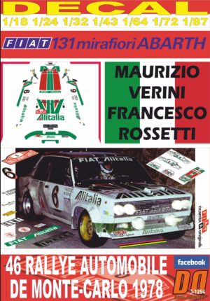 DECAL FIAT 131 ABARTH M.VERINI R.MONTECARLO 1978 8th (01)
