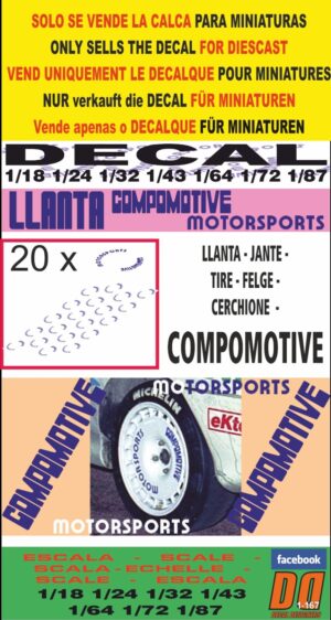 DECAL LLANTA JANTE TIRE FELGE CERCHIONE COMPOMOTIVE MOTORSPORTS AZUL BLUE (01)