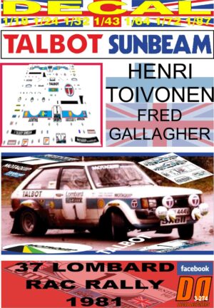 DECAL TALBOT SUNBEAM LOTUS H. TOIVONEN RAC R. 1981 DnF (01)