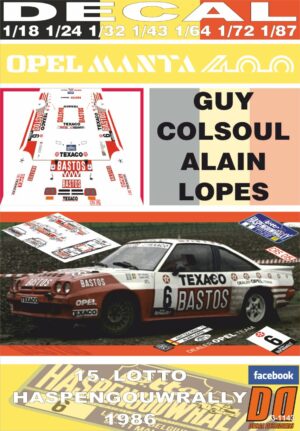 DECAL OPEL MANTA 400 G.COLSOUL HASPENGOUWRALLY 1986 3rd (01)