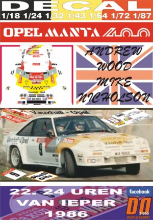 DECAL OPEL MANTA 400 ANDREW WOOD YPRES 24 HOURS R. 1986 DnF (01)
