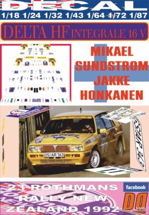 DECAL LANCIA DELTA HF INTEGRALE M.SUNDSTROM R.NEW ZEALAND 1992 4th
