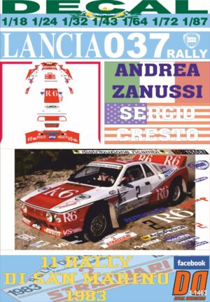 DECAL LANCIA 037 RALLY A.ZANUSSI R. SAN MARINO 1983 2nd (01)