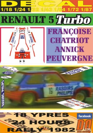 DECAL RENAULT 5 TURBO "PHILIPS" F.CHATRIOT YPRES R. 1982 18th (01)