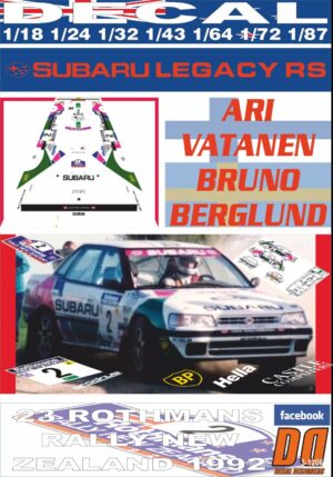 DECAL SUBARU LEGACY A.VATANEN R.NEW ZEALAND 1992 DnF