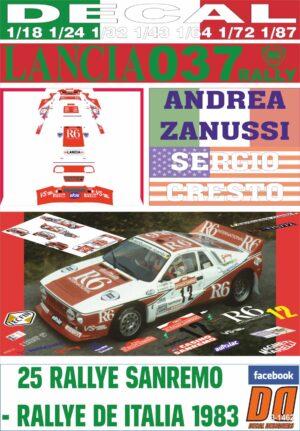 DECAL LANCIA 037 RALLY A.ZANUSSI R. SANREMO 1983 DnF (01)