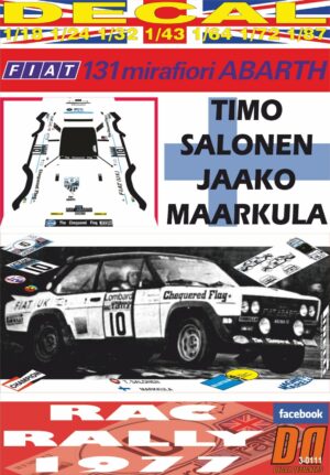 DECAL FIAT 131 ABARTH THE CHEQUERED FLAG T.SALONEN RAC R.1977 DnF  (01)