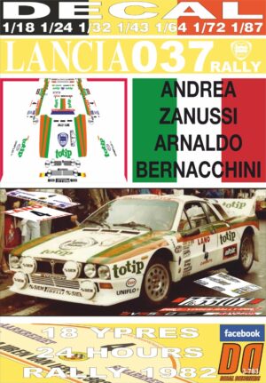 DECAL LANCIA 037 RALLY "TOTIP" A.ZANUSSI YPRES R. 1982 DnF (01)