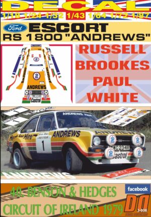 DECAL FORD ESCORT RS 1800 MKII R.BROOKES C.OF IRELAND 1979 DnF (01)