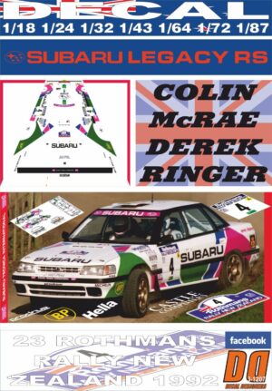 DECAL SUBARU LEGACY C.McRAE R.NEW ZEALAND 1992 DnF