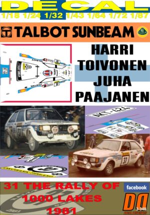 DECAL TALBOT SUNBEAM LOTUS HARRI TOIVONEN 1000 LAKES 1981 DnF (01)