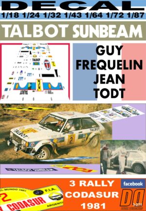 DECAL TALBOT SUNBEAM LOTUS G.FREQUELIN R.CODASUR 1981 WINNER (01)