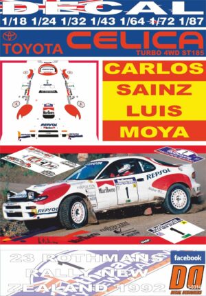 DECAL TOYOTA CELICA TURBO ST185 C.SAINZ N.ZEALAND 1992 WINNER (01)