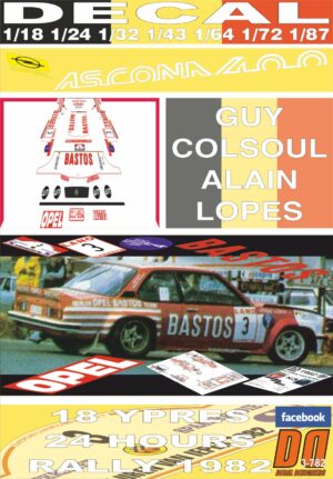 DECAL OPEL ASCONA 400 "BASTOS" GUY COLSOUL YPRES R. 1982 2nd (01)
