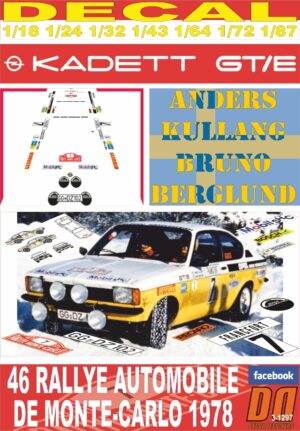 DECAL OPEL KADETT GT/E A.KULLANG R.MONTECARLO 1978 9th (01)
