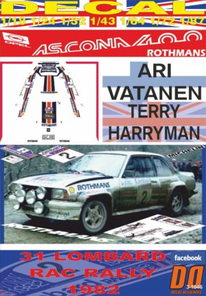 DECAL OPEL ASCONA 400 A.VATANEN RAC R. 1982 DnF