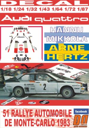 DECAL AUDI QUATTRO H.MIKKOLA R.MONTECARLO 1983 4th (01)