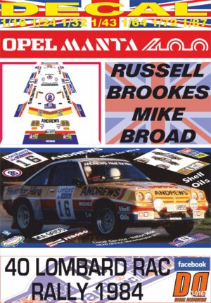 DECAL OPEL MANTA 400 ANDREWS R.BROOKES RAC 1984 5th (01)