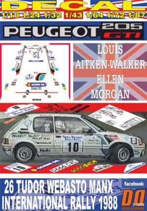 DECAL PEUGEOT 205 GTI L.AITKEN-WALKER MANX R. 1988 7th (01)
