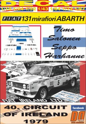 DECAL FIAT 131 ABARTH T.SALONEN CIRCUIT OF IRELAND 1979 DnF