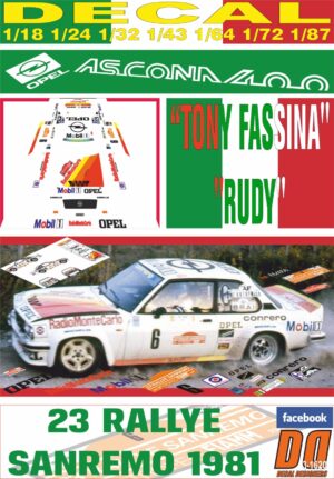 DECAL OPEL ASCONA 400 TONY FASSINA R.SANREMO 1981 3rd (01)
