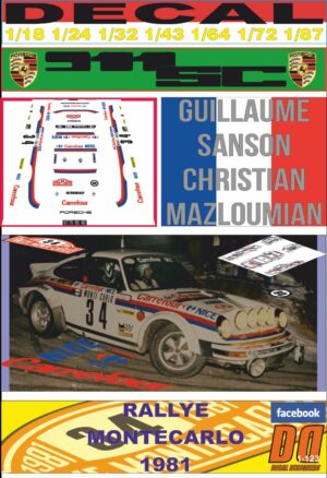 DECAL PORSCHE 911 SC CARREFOUR N. GUILLAUME SANSON R. MONTECARLO 1981 (01)