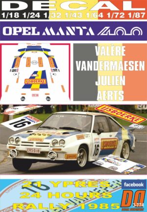 DECAL OPEL MANTA 400 V.VANDERMAESEN YPRES 24 R. 1985 DnF (01)