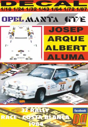 DECAL OPEL MANTA GT/E J.ARQUE R. RACE-COSTA BLANCA 1984 10th (01)