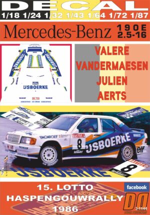 DECAL MERCEDES BENZ 190 E 2.3 16V V.VANDERMAESEN HASPENGOUWRALLY 1986 DnF (01)